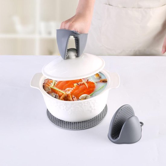 TDR-Extra lange warmte-isolerende siliconen handschoenen voor bakken en koken-compleet set  7-delige - grijs