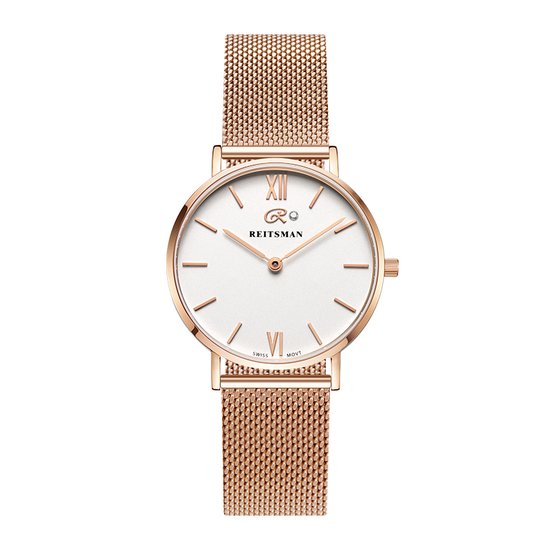 REITSMAN Rijn Rosegoud /  Wit  -  W00.2908RGME -  Horloge - Rosegoud - Mesh - Ø32mm