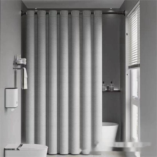 Hoogwaardig Waterdicht Douchegordijn 180×200 cm – Grijs – Met zilverkleurige Binnenringen