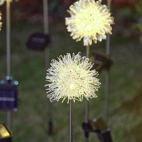 2x Solar tuinlamp Paardenbloem Prikspot Warm Wit sfeerlicht