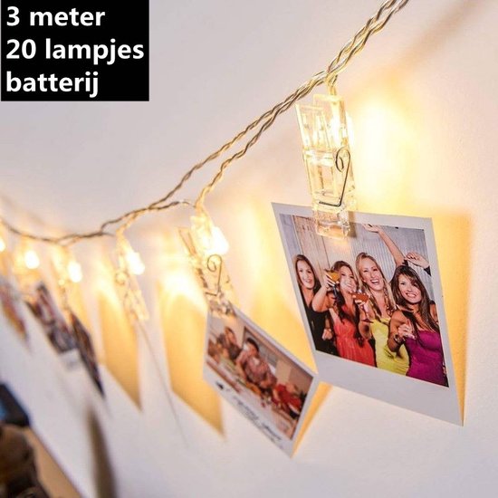 TDR Fotoclip Lichtsnoer 3m, 20 lampjes, batterij, warm wit