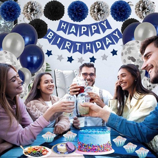 49-delig verjaardagset - Zwart, Wit, Blauw - Feestdecoratie