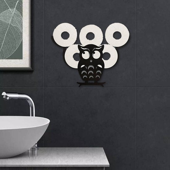 Metalen wandopbergplank uil - Toiletrolhouder zwart