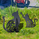 Metalen tuinsteker zwarte kat met bloem en vlinder 20.3x29.8