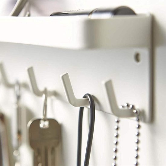 Sleutelrekje met magneet – 6 haakjes – RVS – Wit – 24,5 cm