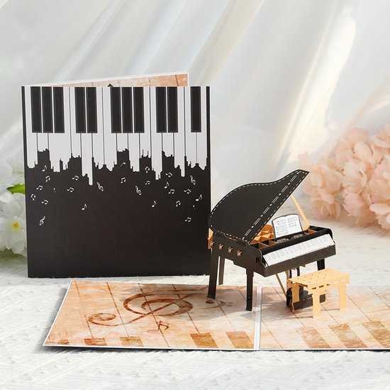Grote 3D wenskaart met een piano thema- Inclusief envelop-Perfect voor Muziekliefhebbers