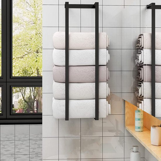 Metalen Handdoekhouder voor in de Badkamer - Combineer Stijl en Functionaliteit- met 4haakjes -zwart