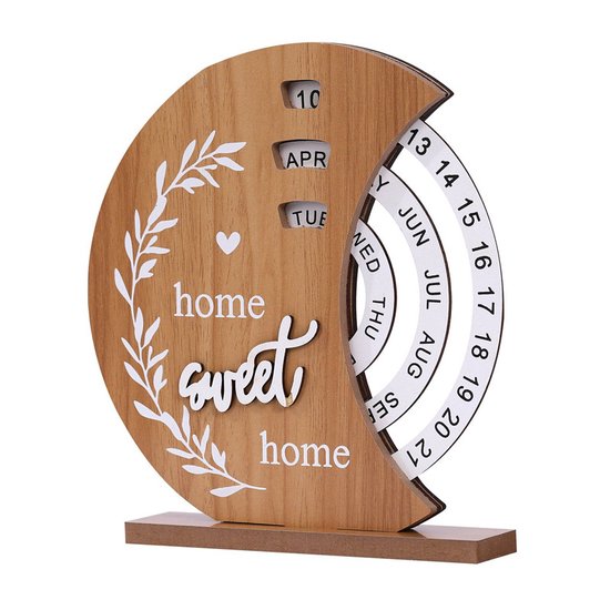Houten Maanvormige Draaikalender - Home Sweet Home Design