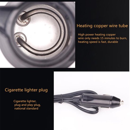 750 ml RVS auto waterkoker - 12V sigarettenaansteker