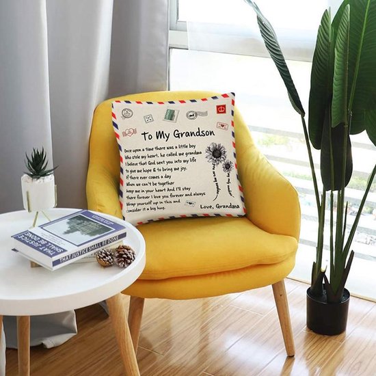 TDR - Sierkussensloop- 45x45 cm  - leuk als cadeau voor grootmoeder naar kleinzoon -  "To my grandson"