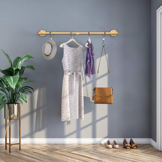 Industriële Buis Kledingrekken - Metalen Kledingrekken -Draagvermogen tot 30 kg - Robuust & Stijlvol voor Thuis en Winkel-78x24x81.5 cm-goud