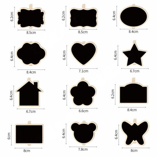 Mini Krijtbordjes Set van 12 – Verschillende Vormen – Tafelbordjes met Krijtstickers – Decoratief en Herbruikbaar