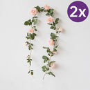 2 Stuks Rozen Slinger - Kunstbloemen slinger - Balkon decoratie - Zomerbloem- 145cm - Klimroos Roze - Bruiloft Decoratie – Trouwen -Trouwdag bloemen