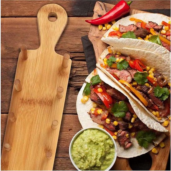 Luxe Bamboe Tacohouder met tang –Geschikt voor 8 Taco's- Voor een Stijlvolle Taco Presentatie