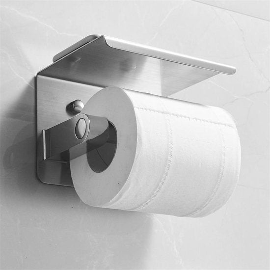 TDR-Toiletrol houder Met Plankje - RVS-Badkamer accessoires-zilver