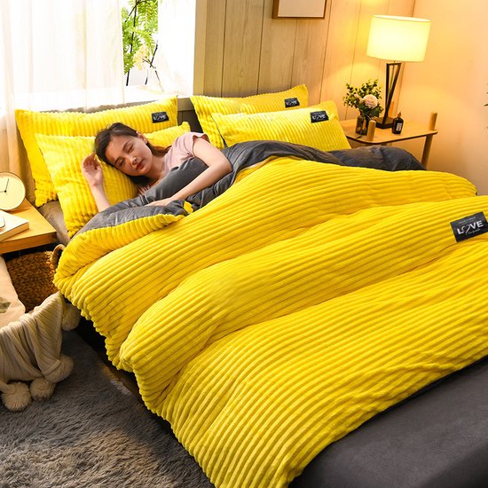 Luxe Flanellen Winter Beddengoedset - 3-Delig - Geel/Grijs