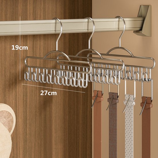 3x Ruimtebesparende Roestvrijstalen Kledinghangers met 8 Hak