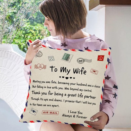 TDR -Sierkussensloop- 45x45 cm  - leuk als cadeau voor vrouw -  "To my wife"