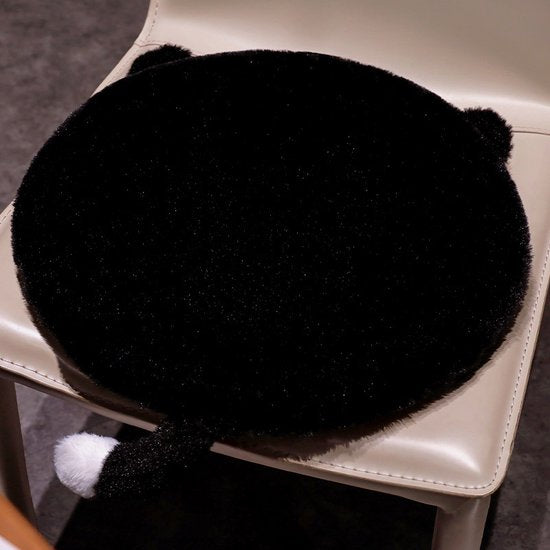 Rond Kussen Kat – 40×40 cm – Zwart Pluche Kussentje