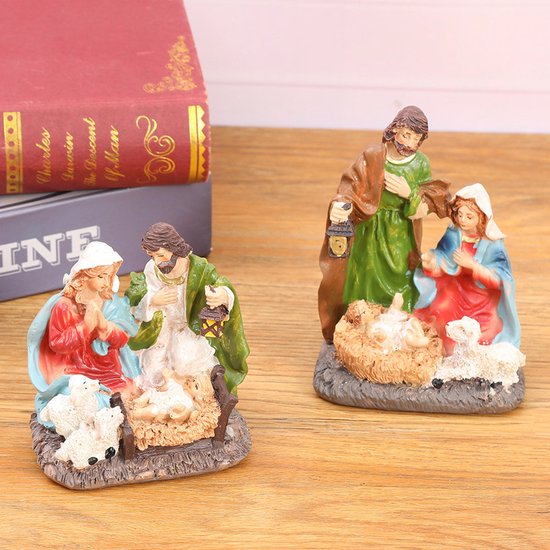 2-Delige Kerststal Set - Maria, Jozef en Kindje Jezus - Compacte en Gedetailleerde Kerstdecoratie
