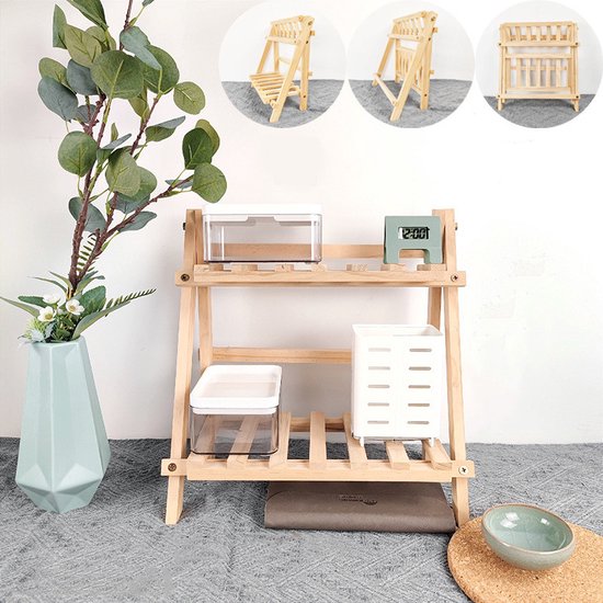 opvouwbare Houten Bureau Organiser - Bureau opbergrek van hout-2 opberglagen- 35x17x35 CM