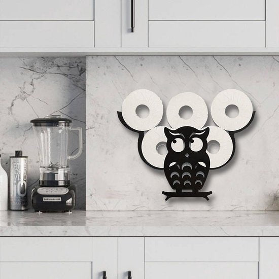 Metalen wandopbergplank uil - Toiletrolhouder zwart