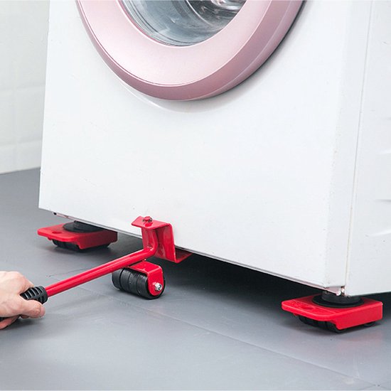 Meubelroller - 4 stuks - met meubelheffer / krik - 5 delig - Max 150kg - Rood