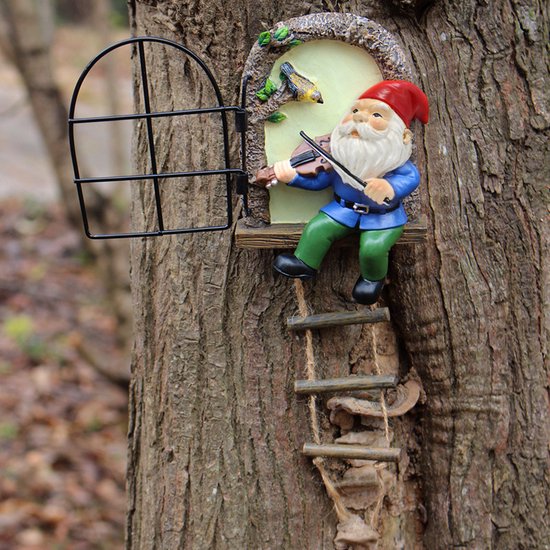 Kabouter met Viool - Duurzame Tuin Hanger met Nachtglow