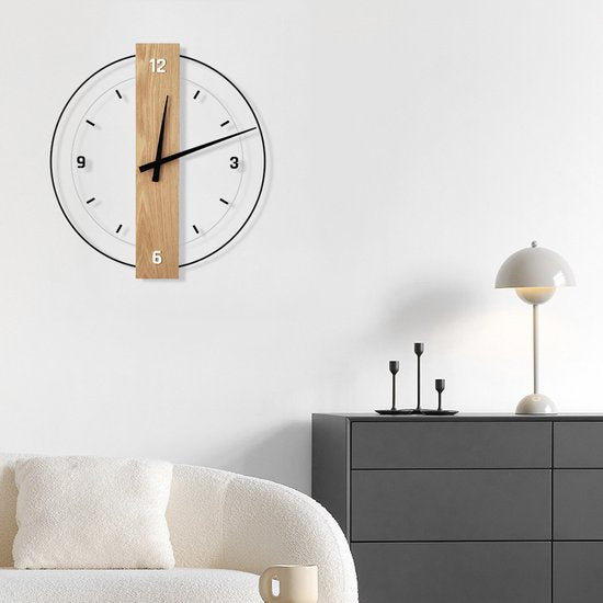 Luxe Stille Wandklok Ø40cm - Modern Hout & Acryl
