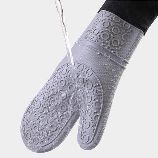 Siliconen ovenwanten 1 paars(2 stuks) met Zachte Katoenen Voering- hittebestendig tot 260 °C anti-slip lange bakhandschoenen voor koken bakken-lichtgrijs