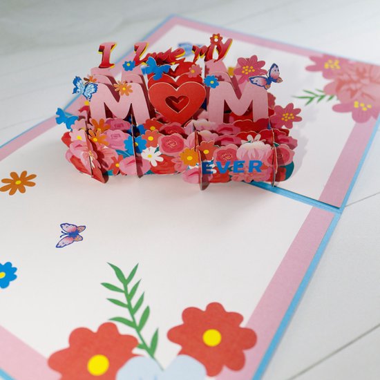 Prachtige 3D Pop-up Kaart voor Moederdag - 'I love my mom ever' met Glanzend Effect