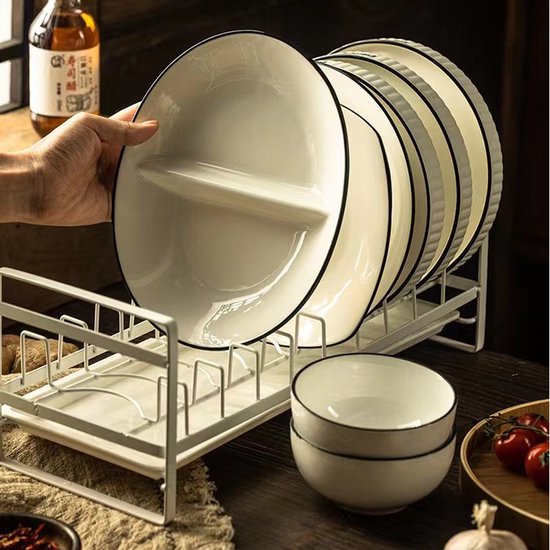 Multifunctioneel Metalen Afdruiprek met witte opvangbak-Kast Organizers-afwasrek-wit