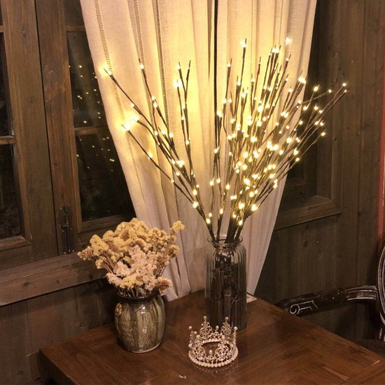 Natuurlijke Elegante Wilgentaklamp met USB-lichttakken - 60 Warm Witte LED's - 70 cm Hoogte - 3 Takken