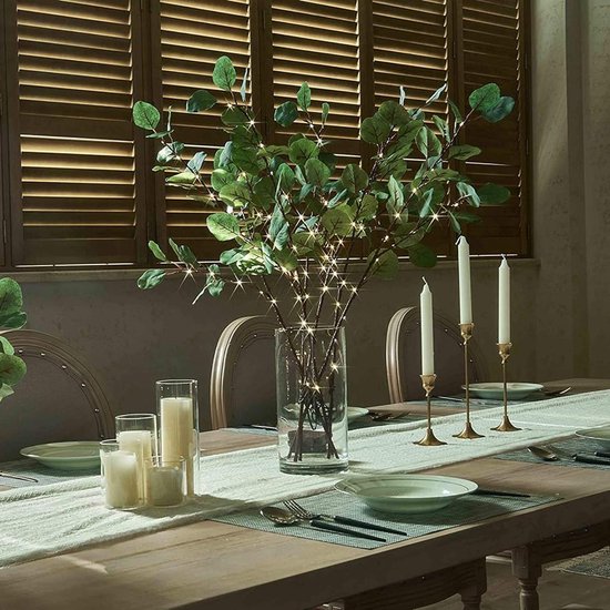 LED Verlichte Kunsttak - Appelbladeren met 30 Warm Witte LED’s-tafeldecoratie-feestelijke versieringen-85cm