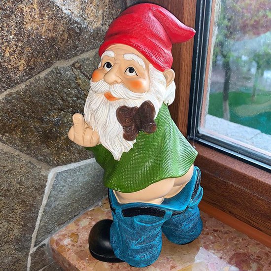 Ondeugende Tuinkabouter met Opgeheven Middelvinger