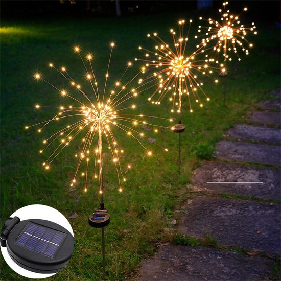 2 stuks solar vuurwerklampen met 120LED lichtjes -Tuinverlichting- IP65- 8 Modi-warm wit licht