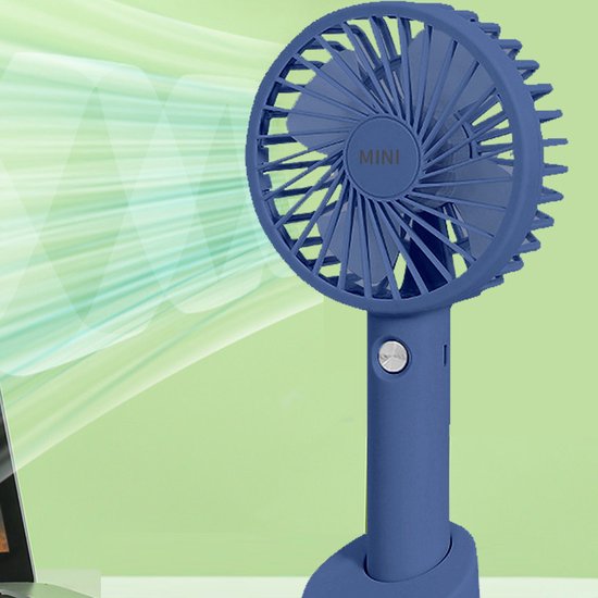 Draagbare Ventilator - oplaadbaar met USB - kan mobiel op voet plaatsen - perfect voor op op reis, buiten met warm weer - Diepzee Blauw