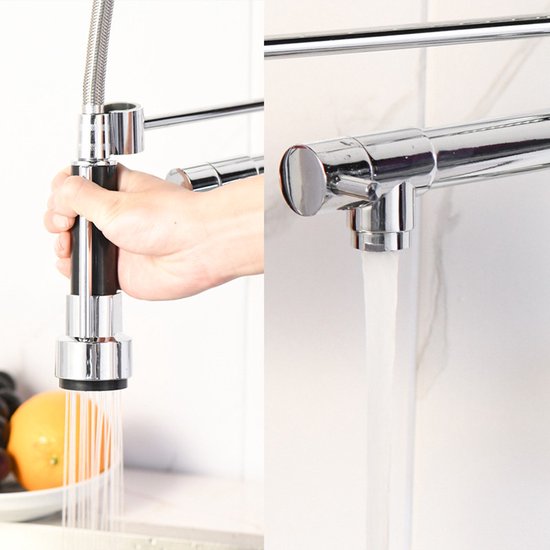 professionele keukenkraan met 2 handvatten-Flexibele sproeikop - chroom