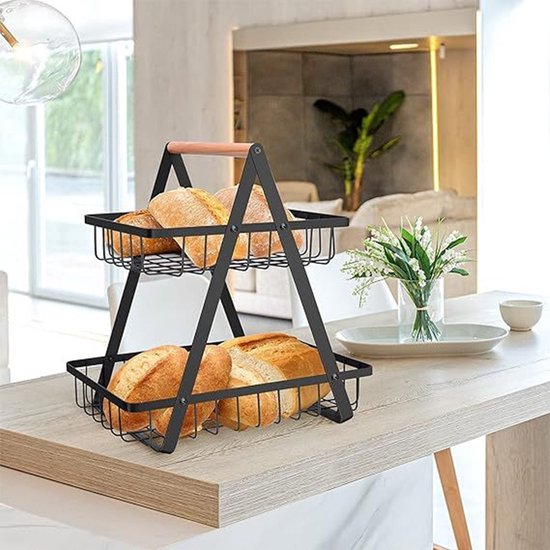 Stijlvolle 2-laagse Fruitschaal – Ruimtebesparend en Modern Ontwerp voor een Trendy Keuken