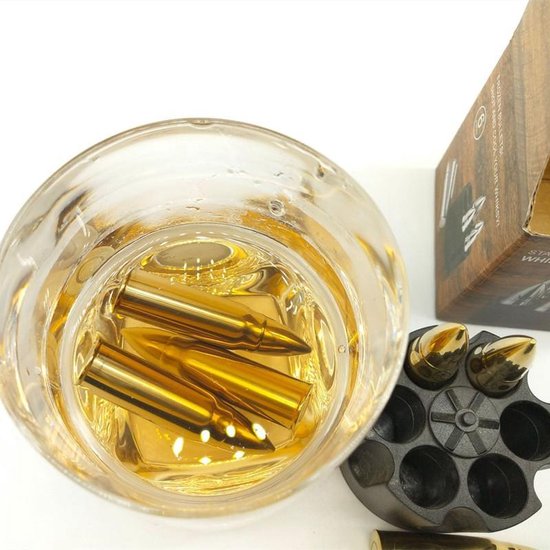 RVS 6 Whiskey stones- met een vorm van kogel-herbruikbaar-goud