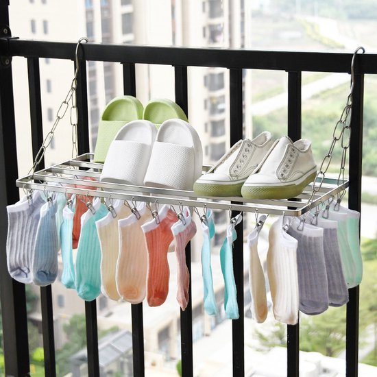 Hangend Roestvrijstalen Droogrek voor Balkon en Verwarming - met 20 knijpers-Ruimtebesparend en Duurzaam - Perfect voor Kleding, Handdoeken en Kussens-60cm
