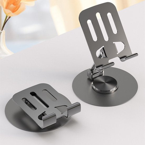 2 stuks Premium Metalen Telefoon- en Tablethouder - 360° Draaibaar & 180° Verstelbaar-Ideaal voor Kantoor en Thuis-grijs