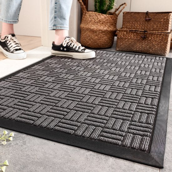 Geruit antislip deurmat droogloopmat 60x90 cm donkergrijs