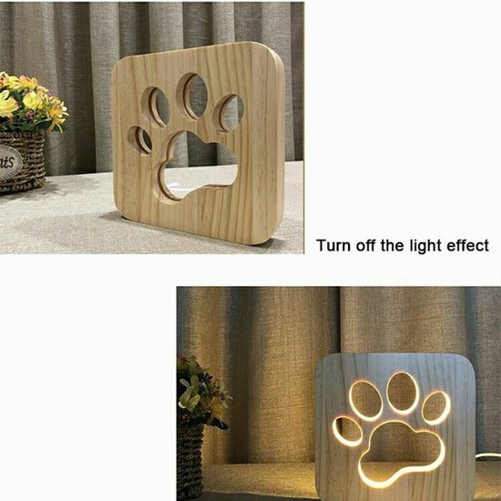 Lamp - 19cm - Tafellamp - Lamp - LED en One touch control - Houten Tafellamp - Kattenpoot figuur