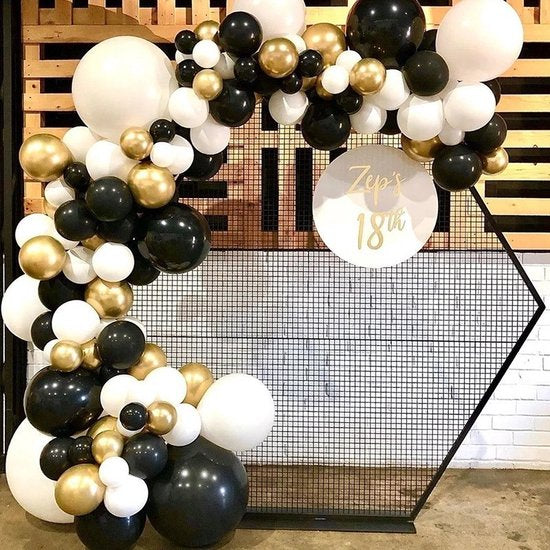 134-delige Ballonnenset - Ballonnenboog - Zwart, Goud, Wit