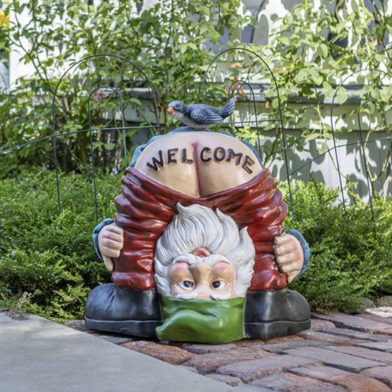 Grappige tuinkabouter met blote billen-Welcome -tuindecoratie