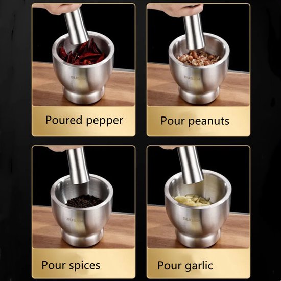 Roestvrij Vijzel met Stamper - Kruidenvermaler 12.6x12x8.8CM