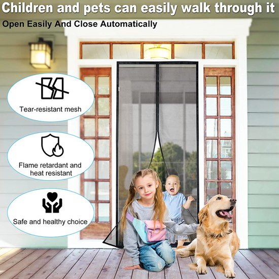 Magnetisch Anti-muggenhor Zomer Serie - Deurhor - Breed Klittenband - Duurzaam Glasvezel - Rookbestendig-100x220cm- Zwart
