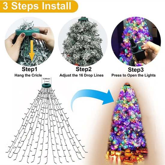 Kleurrijke 400 LED Kerstboomlampjes - 2 Meter Hoog - 16 Takken - IP44-8 Verlichtingsmodi - Sfeervolle Kerstverlichting voor Binnen en Buiten