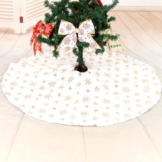 TDR - Duurzame Pailletten Geborduurde Kerstboom Rok - 122cm - Wit sneeuw en goud accenten